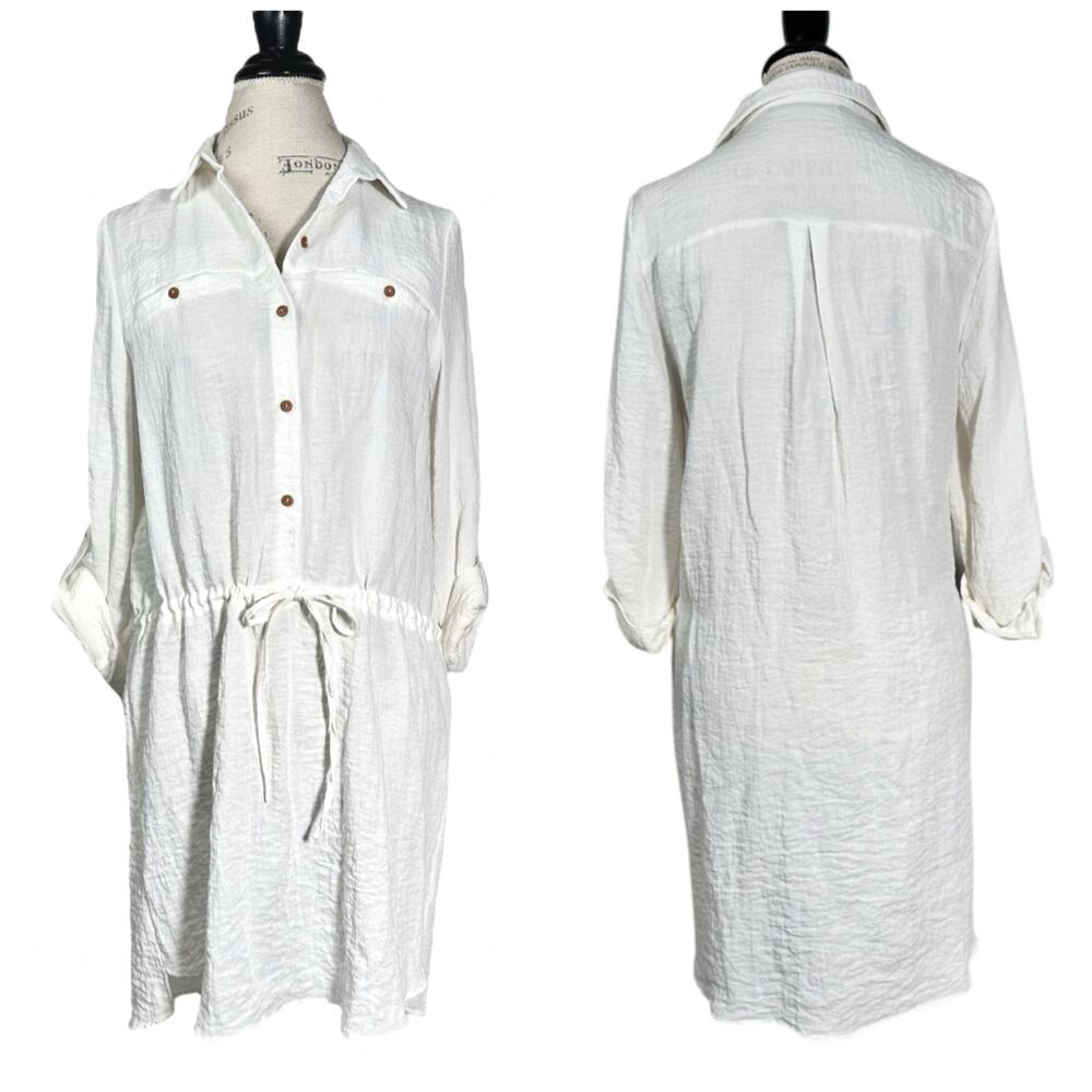 Zara Basic | Women | White Gauze Tab Sleeve Cinch Waist Mini Dress | Size Small